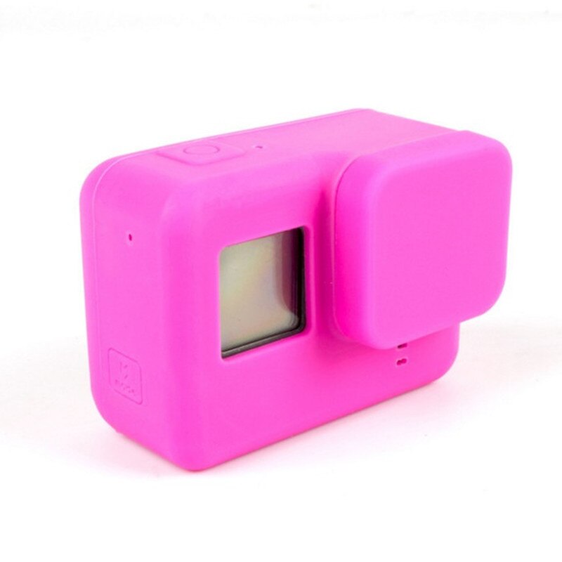 Silicon Protective Case Skin Cover Housing + Lens Cap For Gopro Hero 5 6 7 Black Sports Action Camera Accessories F3133: Pink Case and Cap