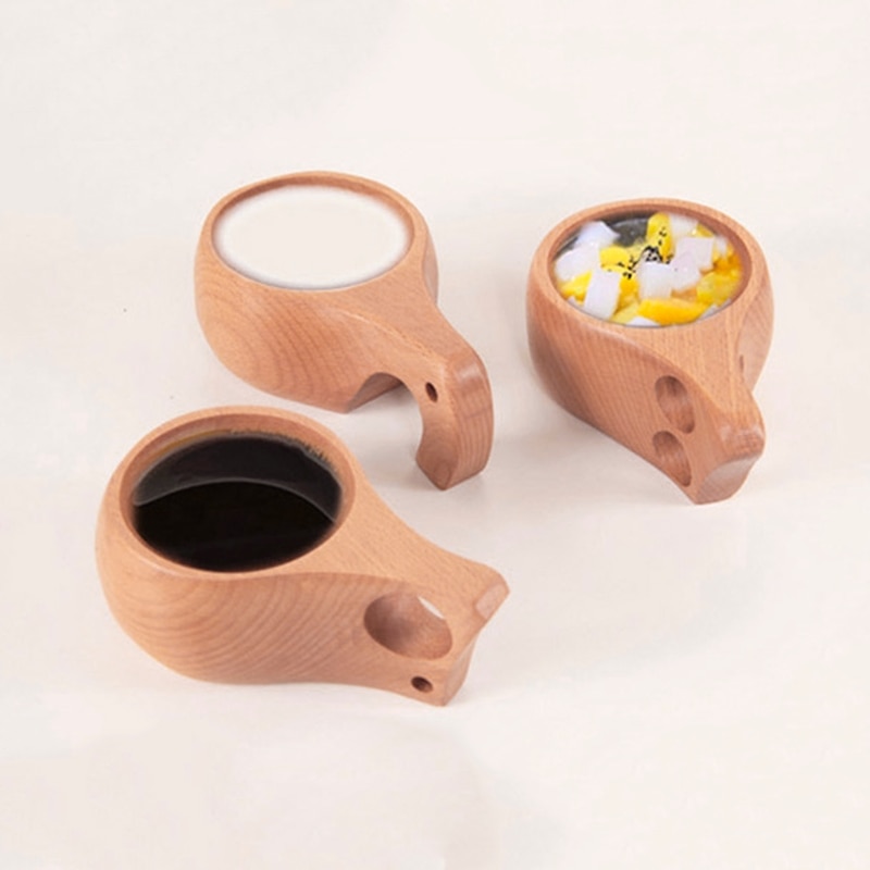 Taza de madera Kuksa hecha a mano para beber artesanías de madera para decoración del hogar