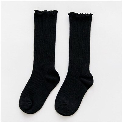 Unisex Cute Solid Color Cotton Blend Crew Calf Length Tube Socks For Girls Boys 72XC: Black / 2-3T