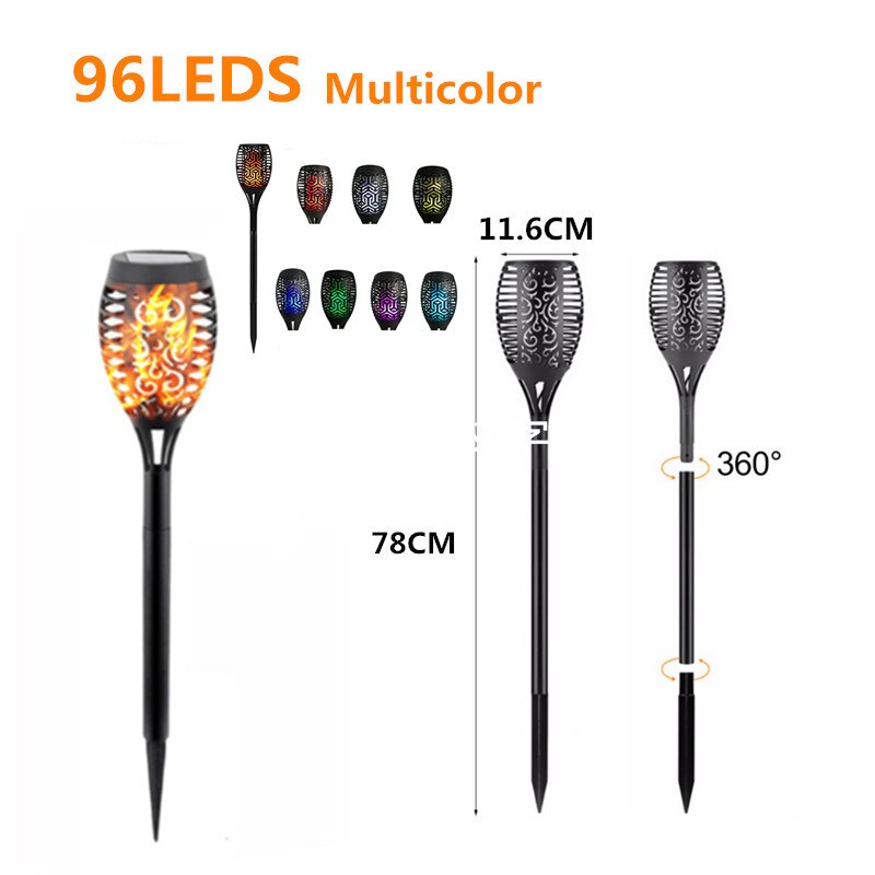 LED Solar Flame Lights Outdoor Dancing Flame Torches Lamp Solar Garden Lights Landscape Light Garden Decoration for Patio Path: 96LEDS Multicolor / 1 Pack