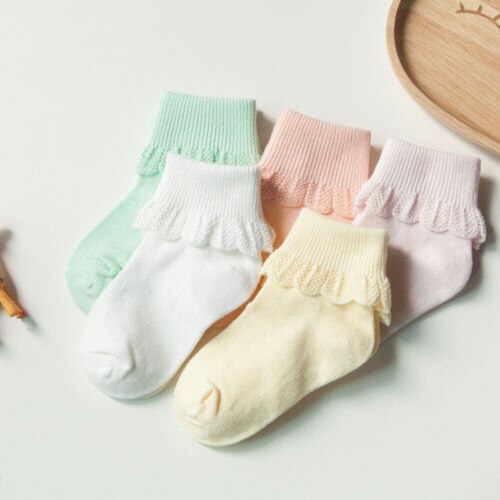 chaussettes pour enfants avec dentelle 5 paire/pack mignon bébé fille garçon enfant en bas âge genou haute coton été chaussettes 0-1 1-3 4-6 ans