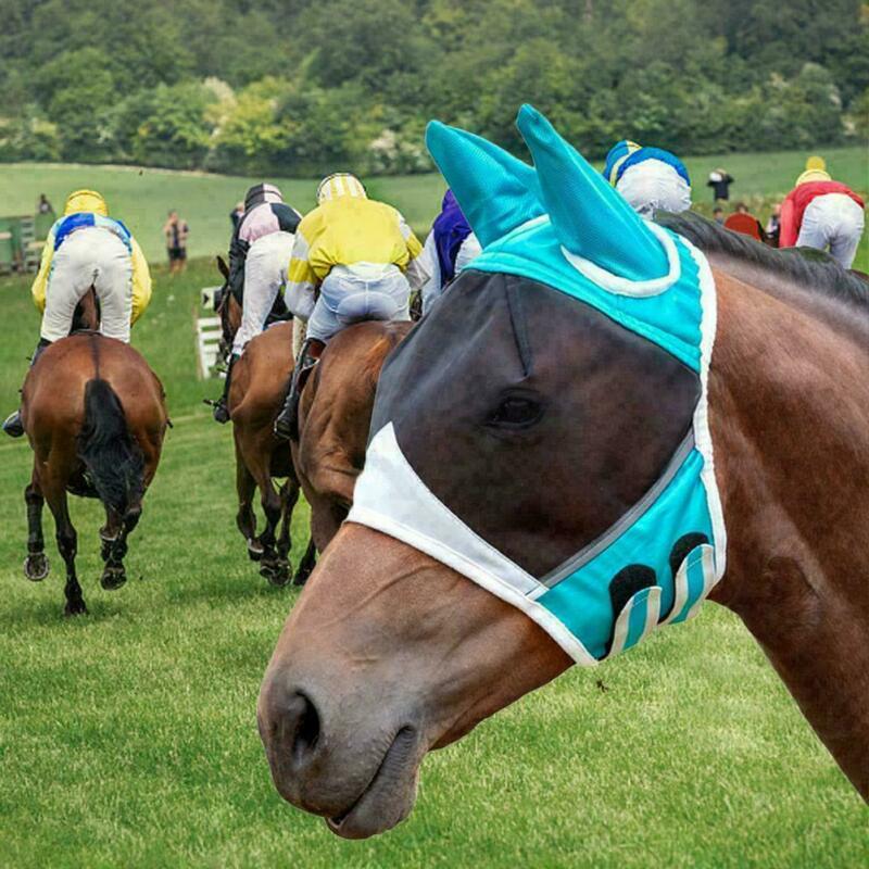 Malla caballo Anti-máscara para mosquitos caballo cabeza cubierta verano transpirable cómodo Anti mosca máscara de malla para caballos suministros animales de granja