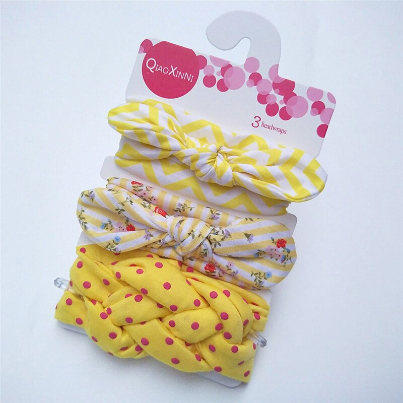 impostato 3 Accessori Capelli Bambina - fascia turbante Orecchie Coniglio Fiocco - Cotone Floreale Elastico: R7T