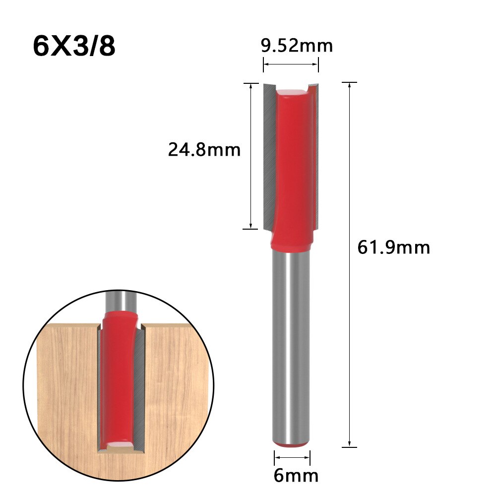 6mm skaft rett bit trebearbeidingsverktøy freser for trespalte graveringsmaskin hardmetall endefres fres: No6 6 x 3 l 8