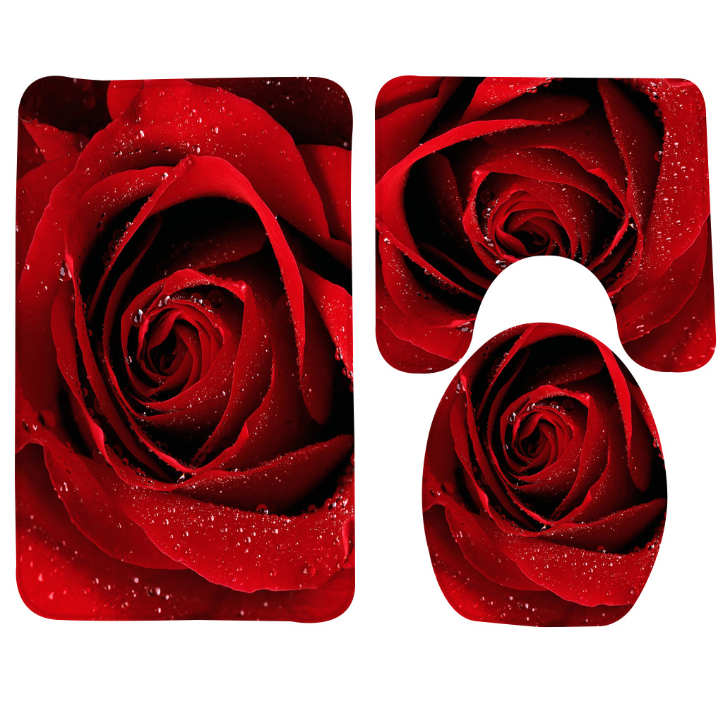 3 Pcs Bath Mat Set Rose Pattern Toilet Mat for Three Sets of Bath Mat Anti Slip Bathroom Rugs and Carpets: 018