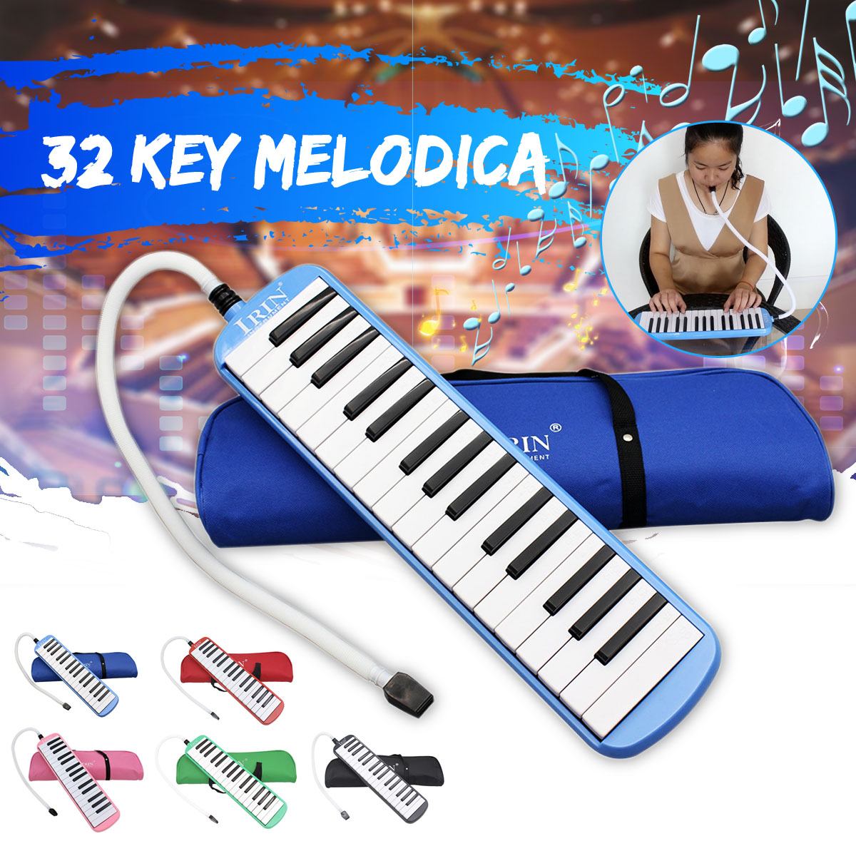 Teclas de música para Piano, instrumento Musical armónica con bolsa de transporte, teclado de música, acordeón, iluminación de 32 teclas, 1 ud.