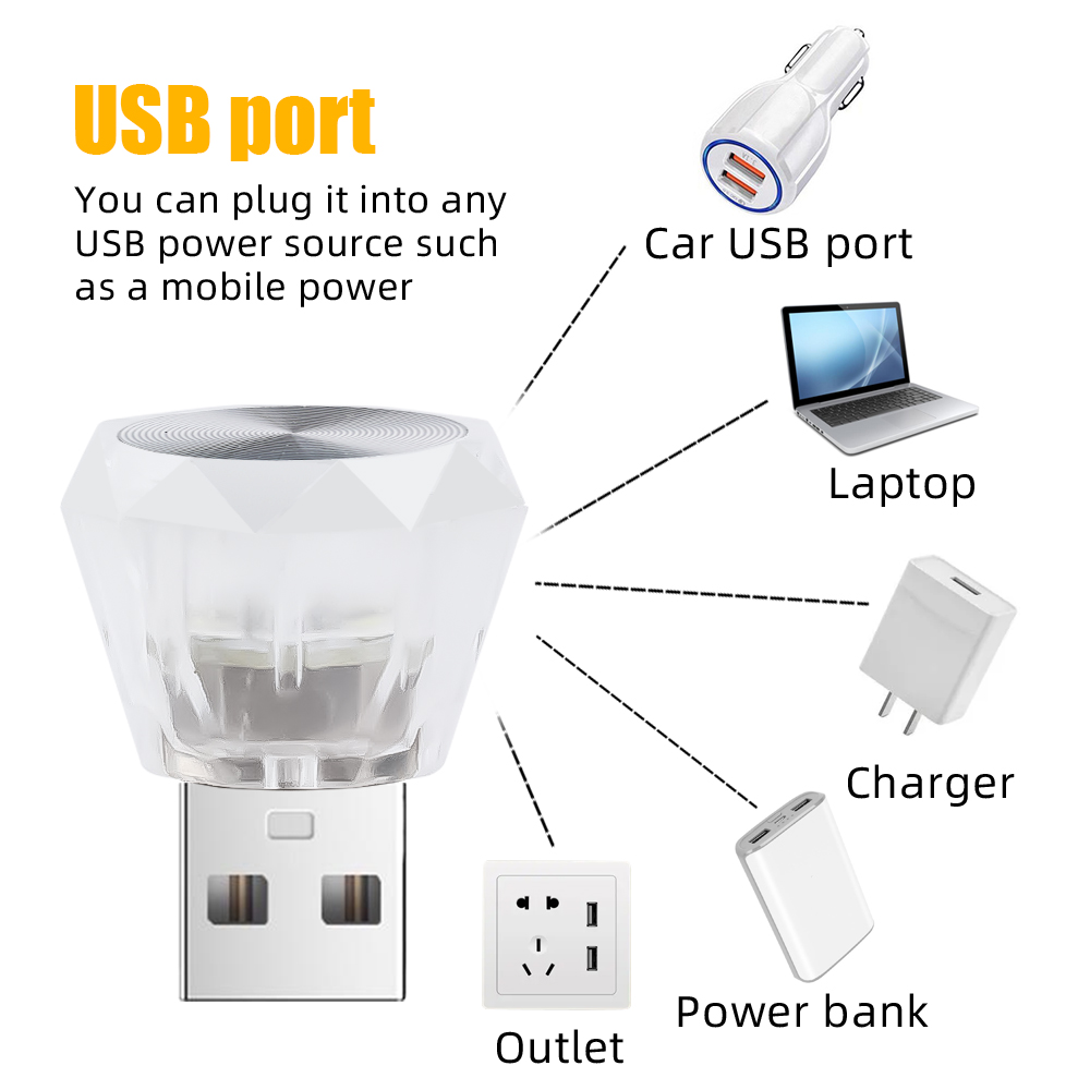 1/3 Pz Mini USB 5 V Auto LED Lampada Ambientale Interni Luce Notturna Casa Auto Cristallo Colorato Flash Luci Atmosfera Lampadina Decorativa