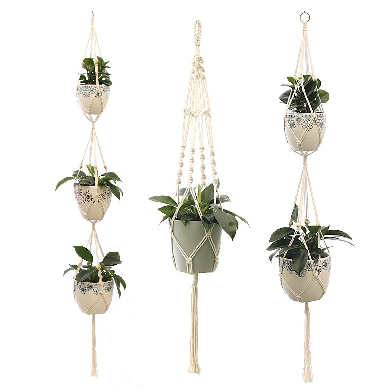Nordic Opknoping Manden Bloempot Plant Houder Vintage Katoen Muur Opknoping Mand Bloempot Netto Macrame Plant Hangers Thuis Decor