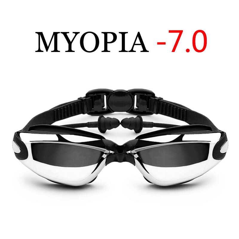 Óculos de natação para miopia, galvanizado, para piscina e profissional, à prova d&#39;água, para fórmula e natação, para mergulho: Black Myopia -7.0
