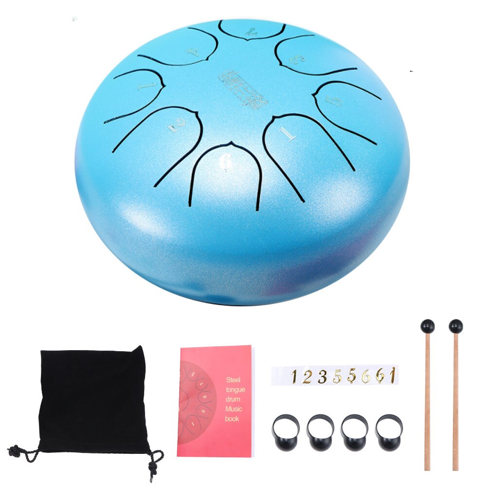 Fast 6 Inch Steel Tongue Drum 8 Tune Hand Pan Drum Tank Hang Drum With Drumsticks Carrying Bag Percussion Instruments: 6 inch Light blue