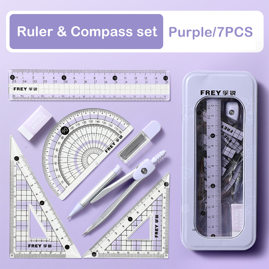 7 Pcs/Set Mathematical Rulers Set Multi-function Compass Ruler Drawing Tools School Supplies Students Stationery: Dark Grey