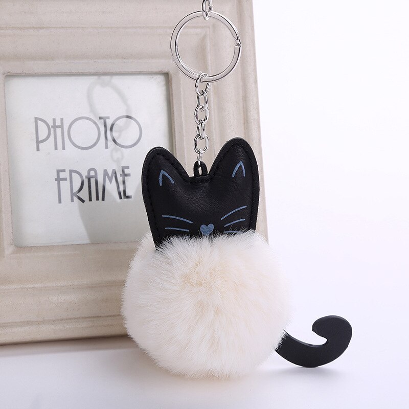Söt pälsboll nyckelring katt mjuk pompom djur svans hår boll bil nyckelring nyckelring mamma llaveros dam bilväska tillbehör: 01