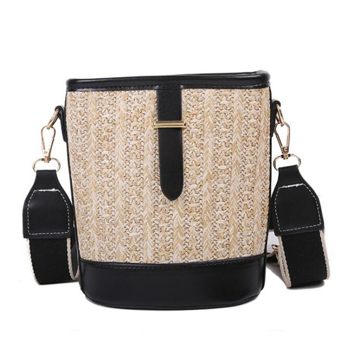 Zomer damestas breien emmer schoudertas casual kleine crossbody tassen chai dames handtassen: Zwart