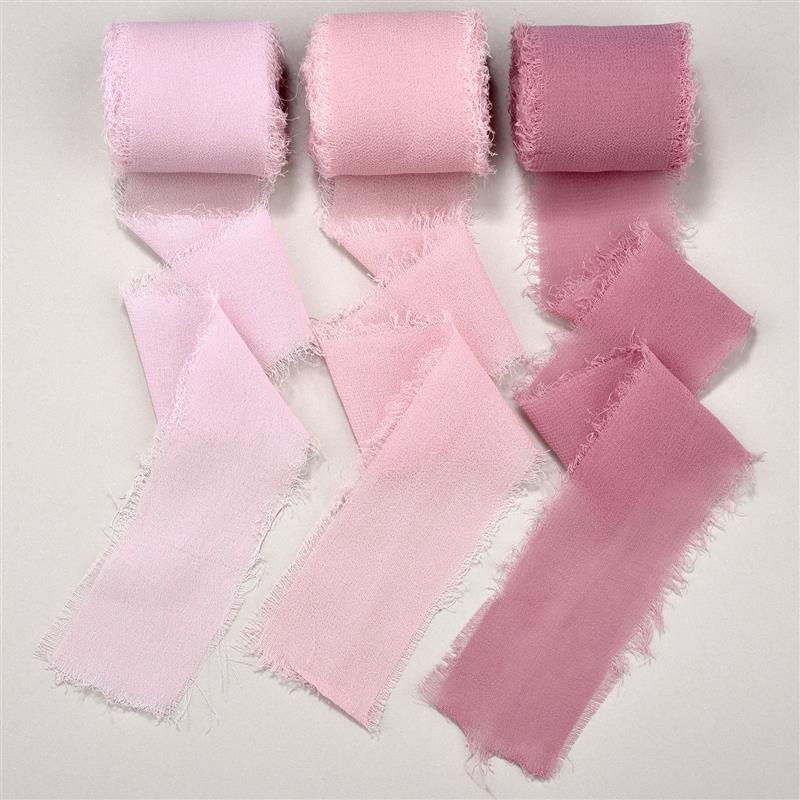 3 rollos de cinta de seda deshilachada de 5 yardas, conjunto de gasa arrugada con bordes, ramo de flores rasgado hecho a mano para de boda, decoraciones para embalaje de: Plata antigua