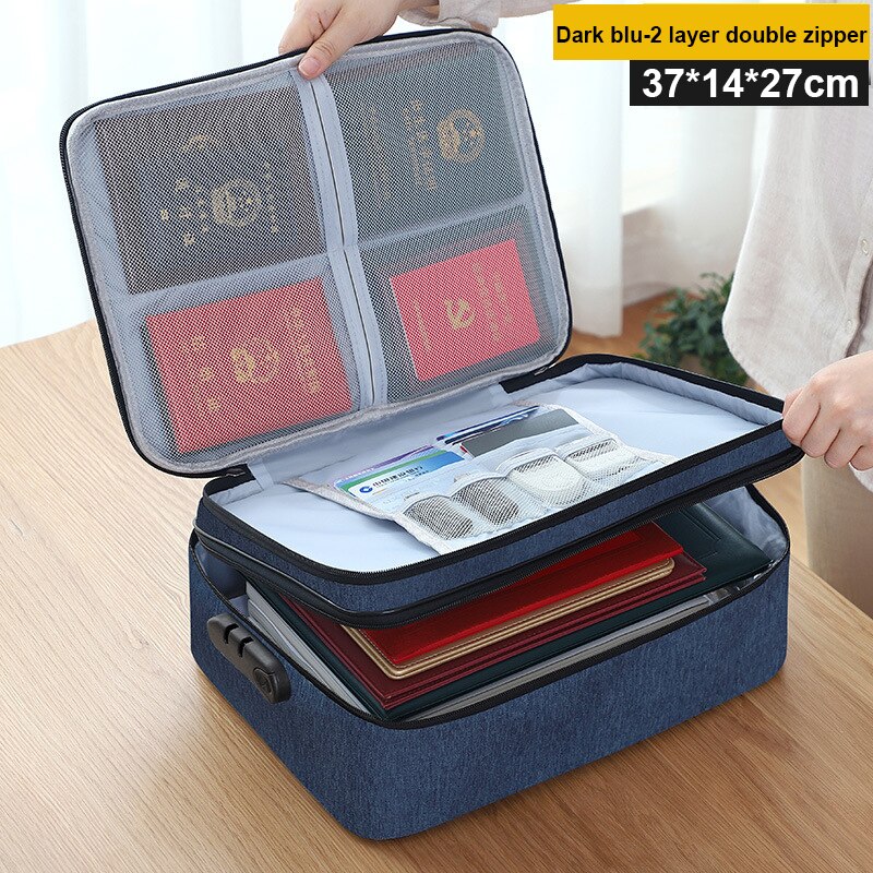 Sac de voyage pour documents d'affaires, sac de rangement étanche pour certificats d'antithèse, grand sac à main de bureau multicouche, pour hommes femmes XA27C: Blue 2zipper