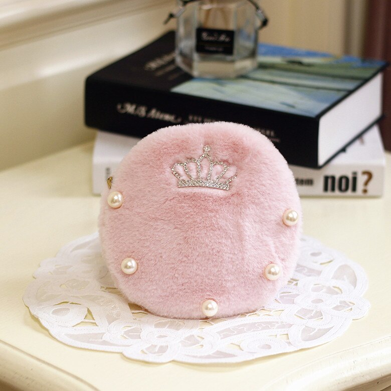 Baby Mini Coin Bag Herfst Winter Faux Fur Crossbody Tassen Voor Meisje Kleine Portemonnee Peuter Kids Party Purse: pink crown