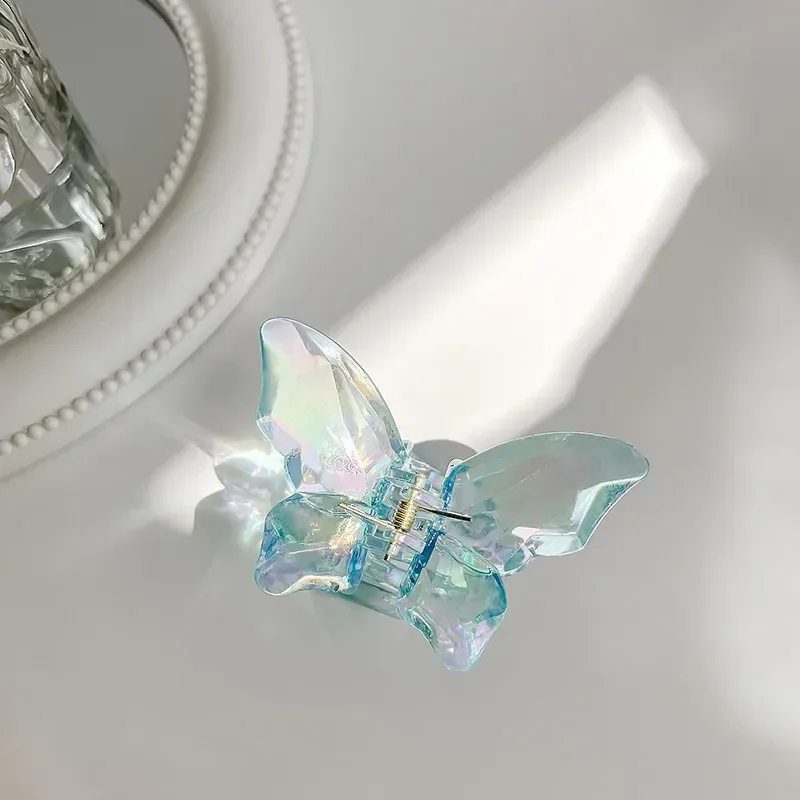 Pinza para el pelo de sirena y mariposa de cristal para niña, pinza para la cabeza trasera, pinzas para el pelo grandes transparentes, horquillas, tocado, accesorios para el cabello: Oro