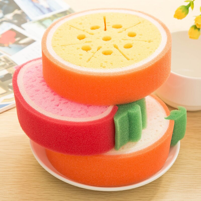 2Pcs Fruit Shape Cleaning Sponges Strawberry Hami Melon Sweet Orange Sponge Dishcloth Thickened Fruit Shape Sponge Dishcloth
