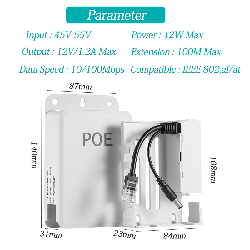Waterproof Outdoor PoE Splitter IEEE 802.3af 10/100Mbps Power over Ethernet for IP Camera 48V POE Transfer 12V/1.2A