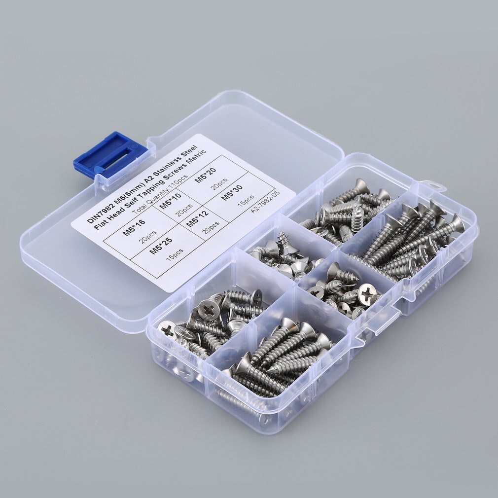 110pcs 304 Stainless Steel M5 Pan Head Self-tapping Combination Set Hexagonal Socket Head Cap Screw Combination Set