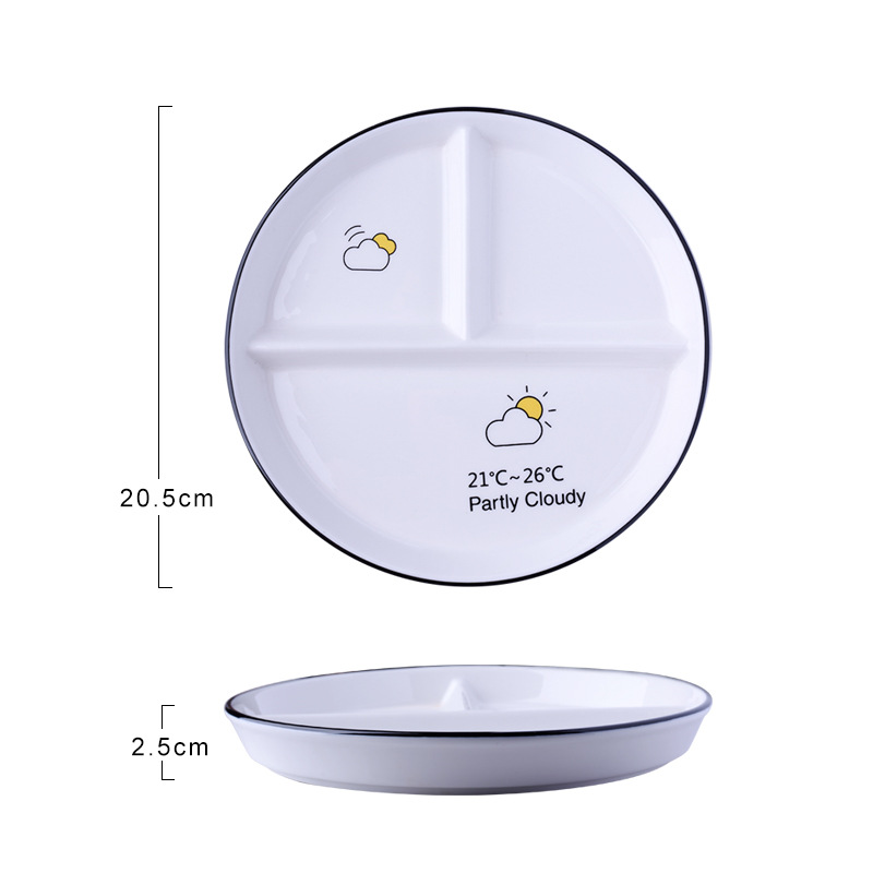 48h Ceramic 8 inch one-person food household breakfast tableware children weight loss quantitative three-divided dinner plate