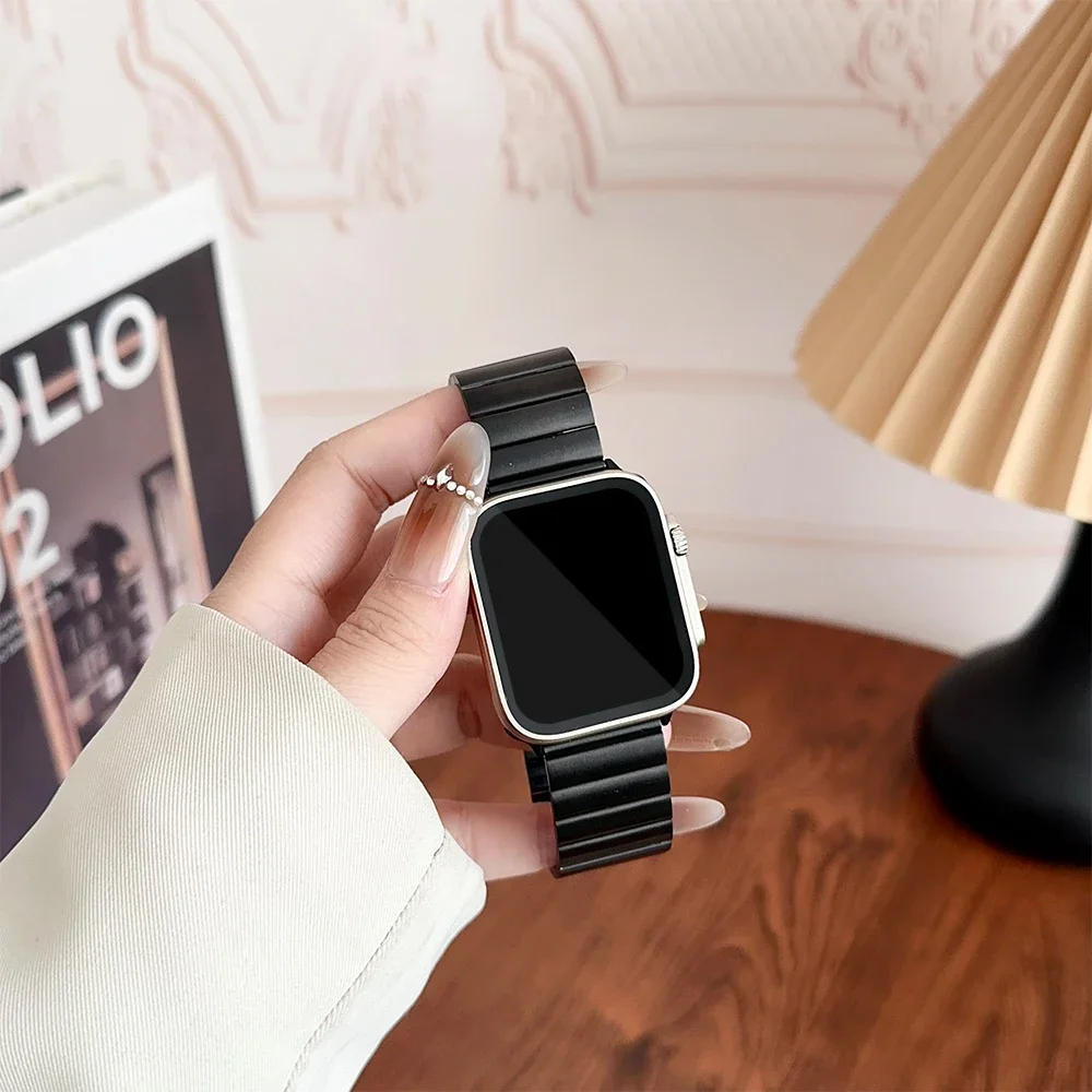 Rem til apple watch band 44mm 40mm 45mm 41mm ultra 2 49mm 42mm 46mm urrem stållænke iwatch serie 7 8 9 10 se 3 4 5 6: Sort / 12mm