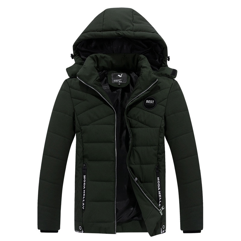 Winter heren jas korte overjassen heren kepi afneembare capuchon jas parka heren roupas heren dikke warme jas kleding jeugd: Legergroen / Ik