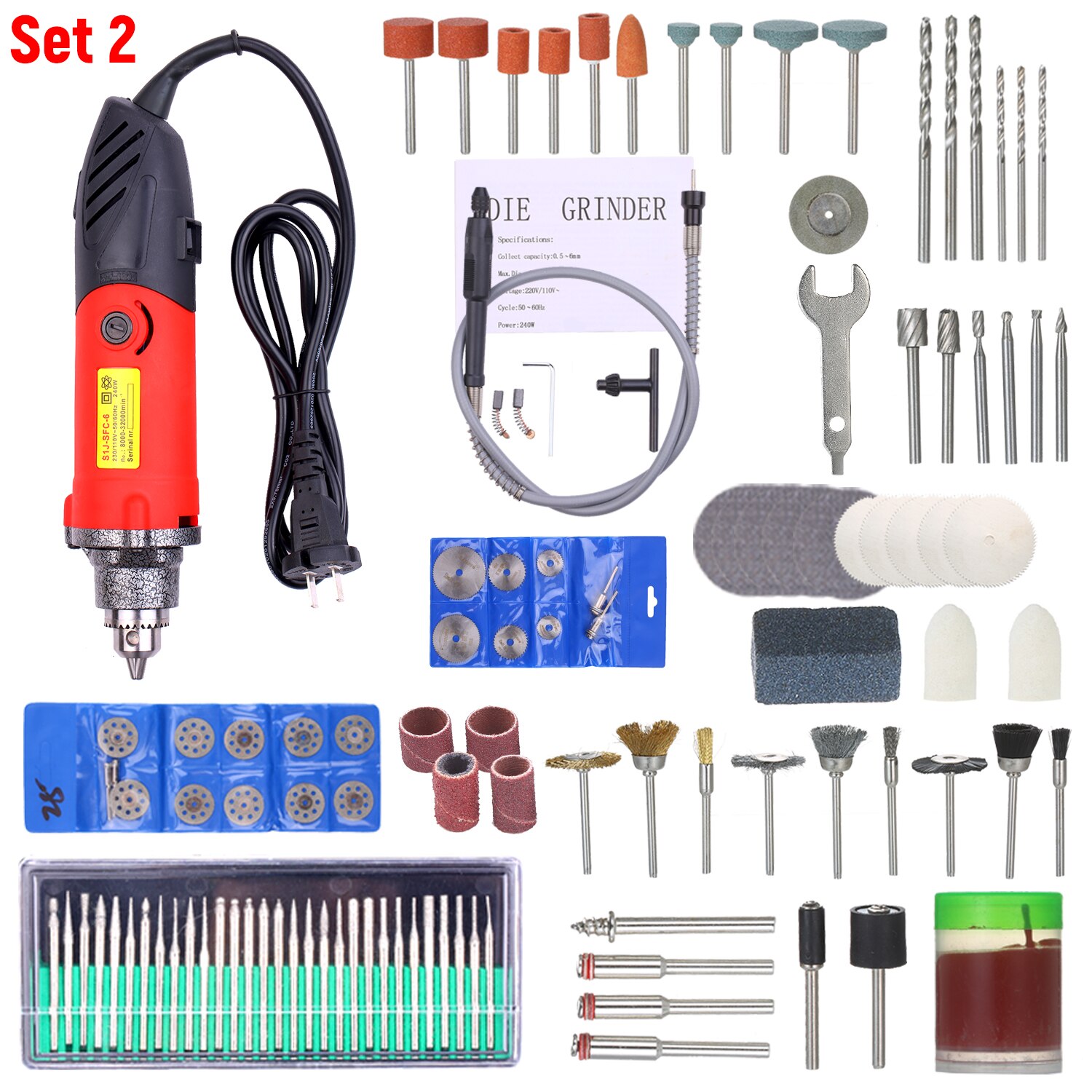 240W Electric Drill Rotary Tool Kit Variable Speed Angle Grinder Tool Multifunction Electric Drill Sander Cutting Polishing Tool: 139PCS / us