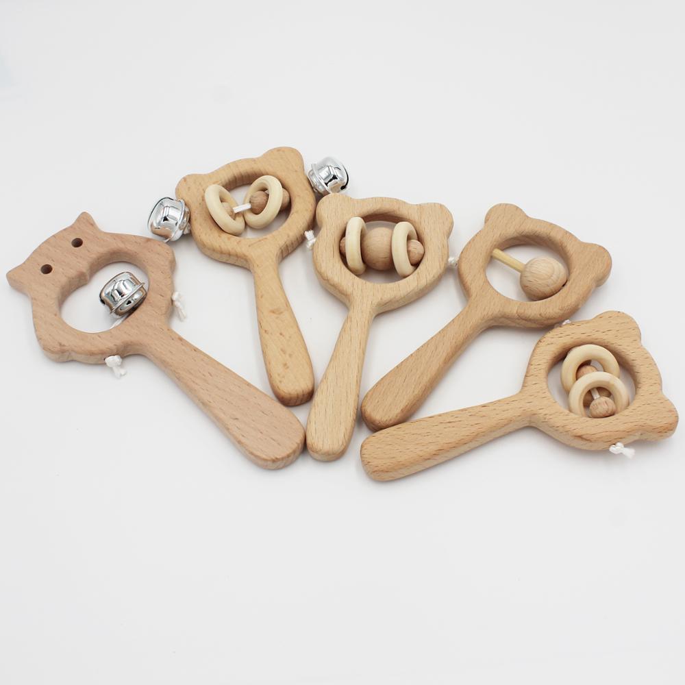 1Pc Beech Wooden Rattle Teethers Baby Chew Toys Baby Products Food Grade Wood Handmade Baby Rattles DIY Accessories Baby Toys