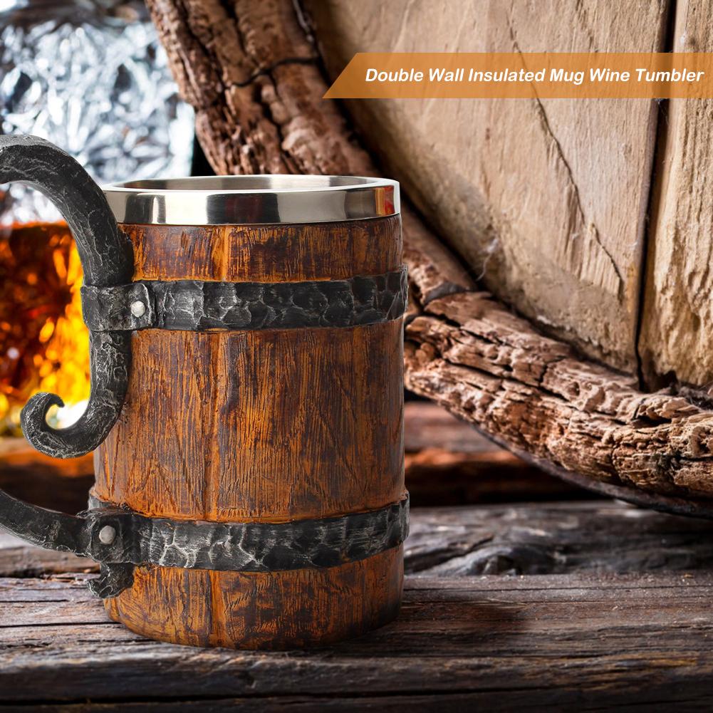Simulation Rohöl Holz Bahre Becher Edelstahl Harz 3D Bahre Becher Schädel Ritter Wein Becher Wikinger Tee Kaffee Tasse Bar Dekor