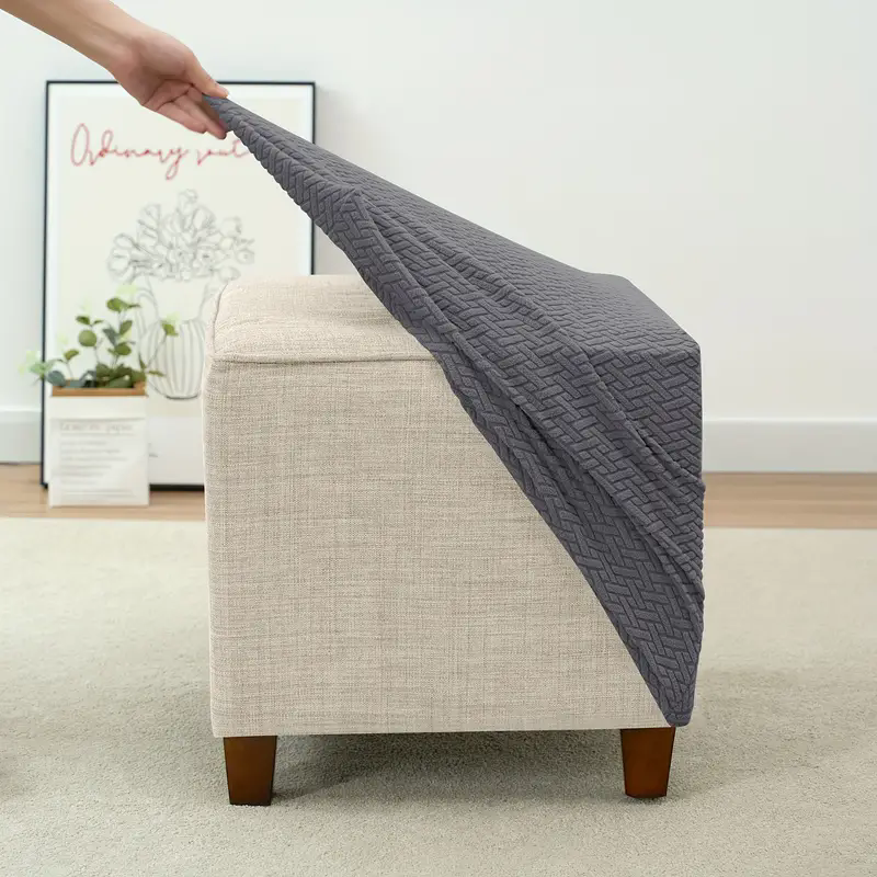 1PC Effen Jacquard Poef Hoes Vierkante Kruk Cover Elastische Fauteuil Voetsteun Cover Slaapkamer Voetenbank Case voor Woonkamer