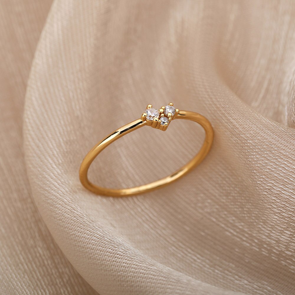 Leuke Ringen Voor Vrouwen Little Heart Shaped Gold Kleur Dainty Ring Sieraden Zirkoon Romantische Mode Bruiloft Engagement Sieraden