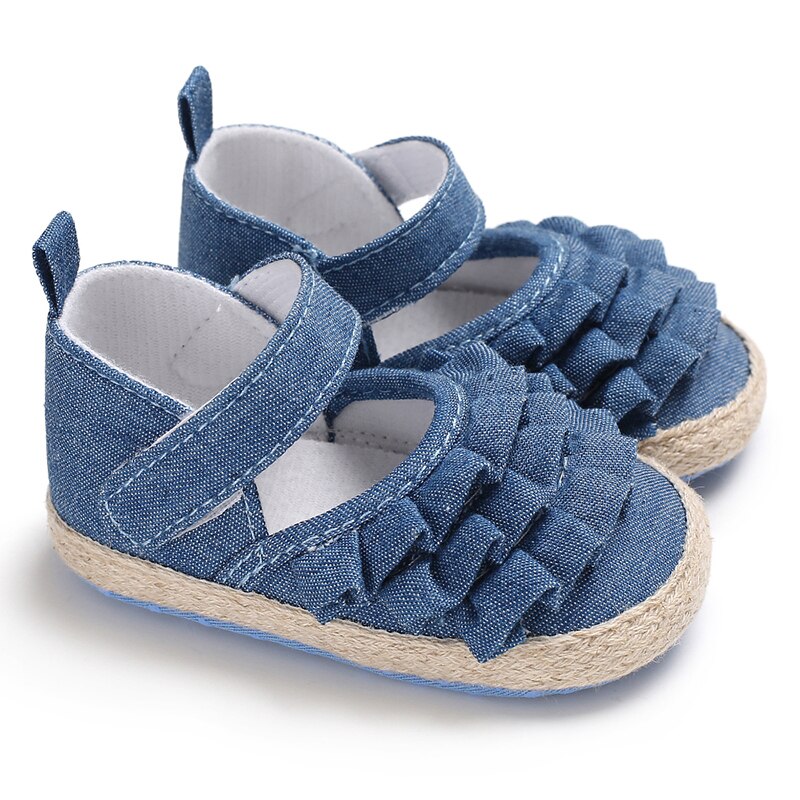 Goocheer Newborn Infant Baby Girl Summer Kids Shoes Soft Sole Crib Prewalker Toddler Anti-Slip Solid Ruffled First Walkers
