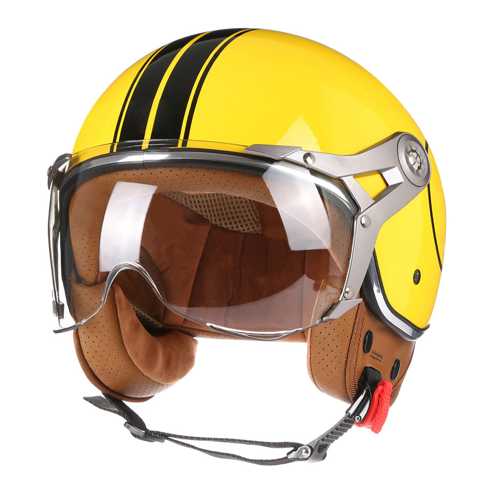 Vintage BLD Motorcycle Helmet Jet with Visor Motorbike Riding 3/4 Open Half Helmet Retro Scooter Capacete Moto: black / L