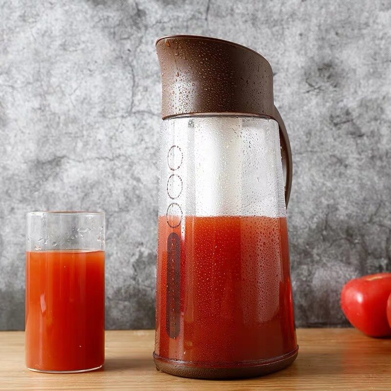 Koudwaterfles met ijsblokjeshouder, kunststof kan met anti-verdunningsijs, waterdispenser voor sap, thee en bier