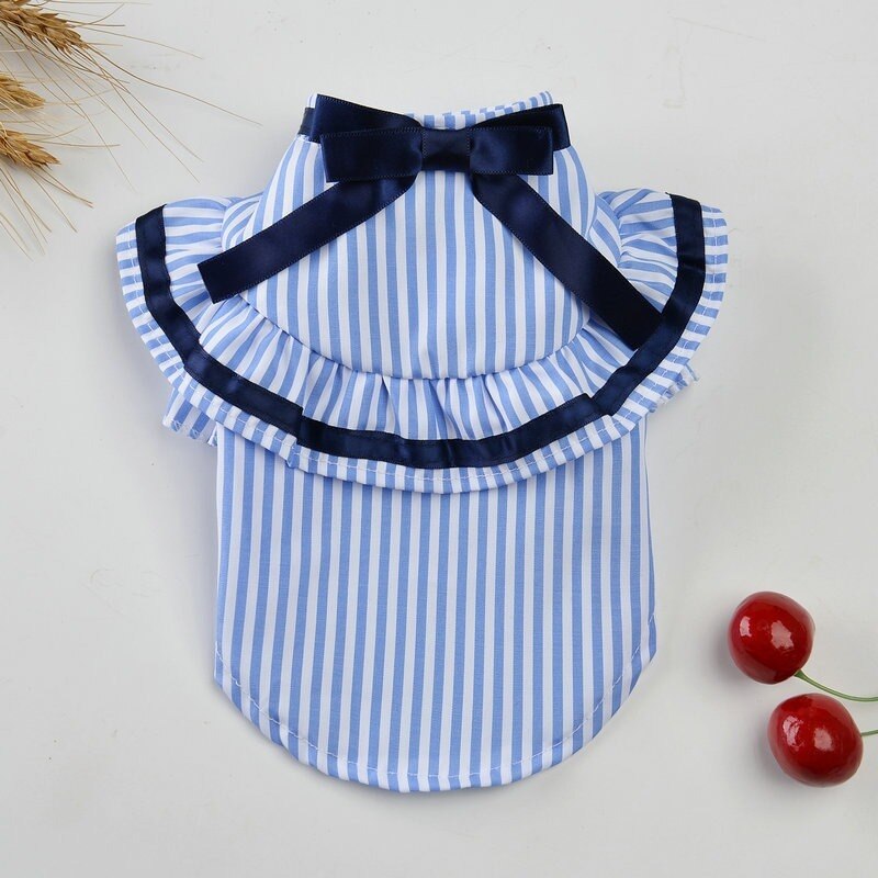 Ropa de Perro, estilo británico, traje de pareja Para perros, camisas a rayas, Bowknot, cachorro pequeño, primavera Otoño, Ropa azul de dos patas Para Perro