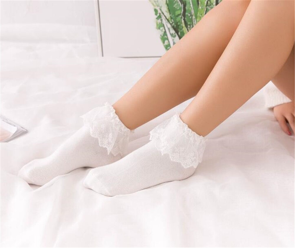 1 paire Lolita Style jeune fille japonaise belle femme dentelle chaussettes courtes multiples couleurs coton Socks: beige