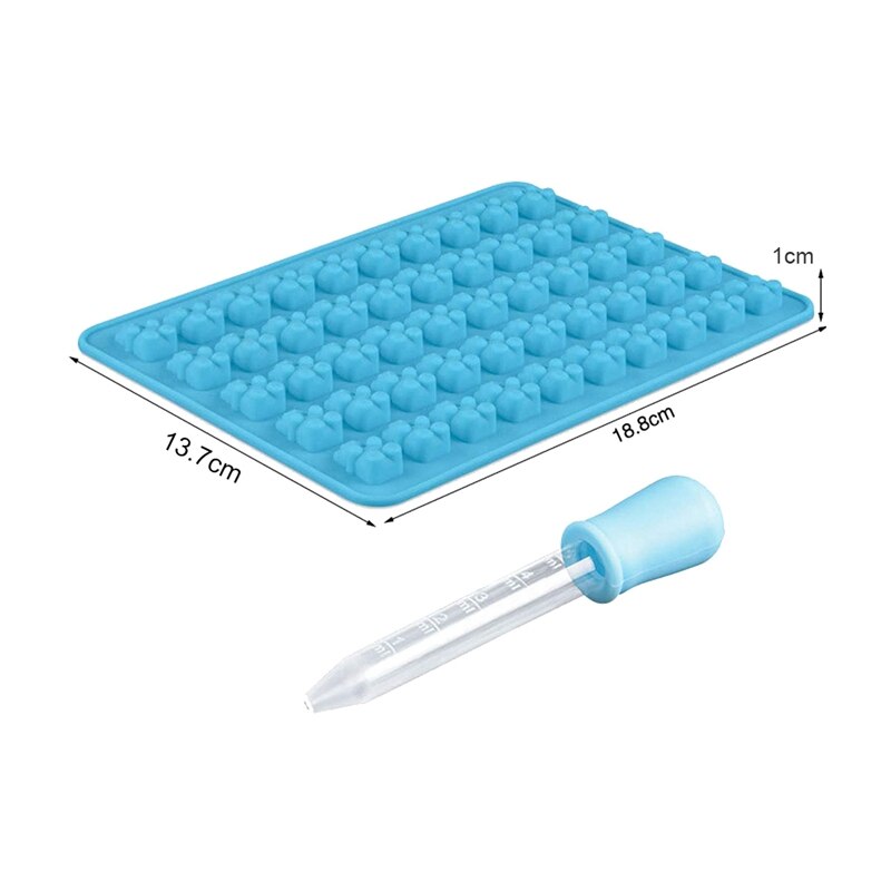 50 holtes kleurrijke siliconen beer gummy snoepvorm met 6 druppelaars voor diy snoep, gelei, koekje, chocolade, ijs  -6- pack