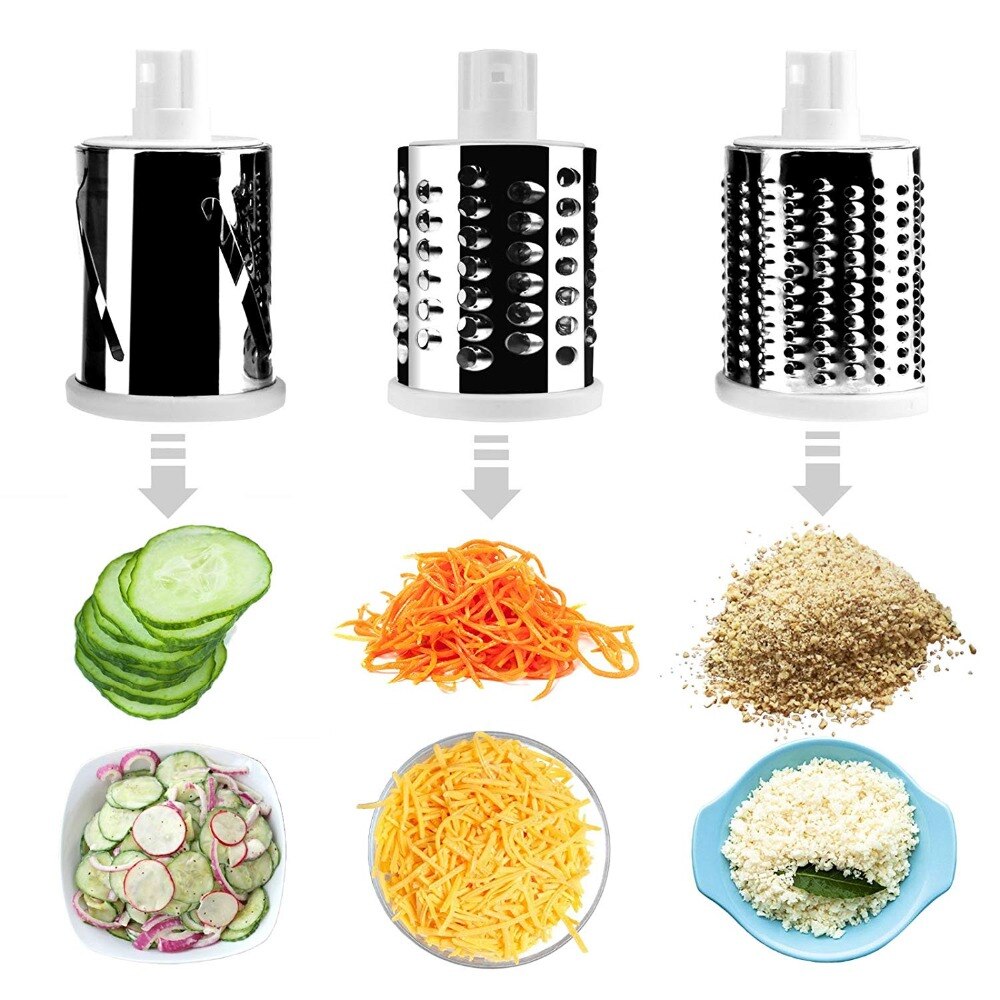 Keuken Swift Roterende Trommel Rasp Groente Kaas Cutter Slicer Shredder Grinder met 3 Uitwisselen Rvs Drums