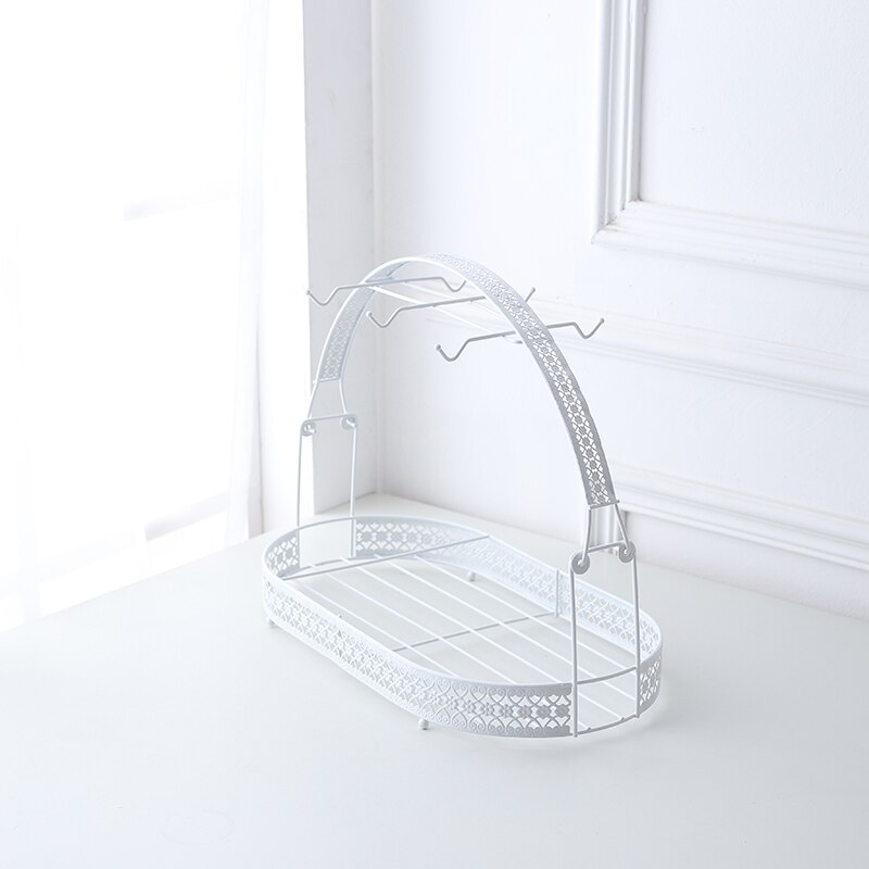 Étagère de rangement pour tasses de café et plats style européen, étagère suspendue noire, en fer, avec fleurs et tasses de thé: white