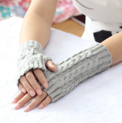 Guantes de invierno para mujer, manoplas cálidas de lana de imitación, de ganchillo, para brazo, sin dedos: Gray