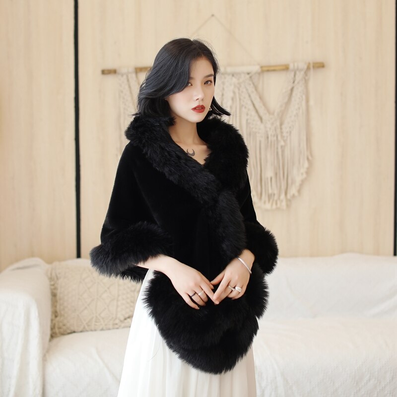 Black Formal Party Evening Jackets Wraps Faux Fur Wedding Capes Winter Women Bolero Wrap Winter Shawls In Stock