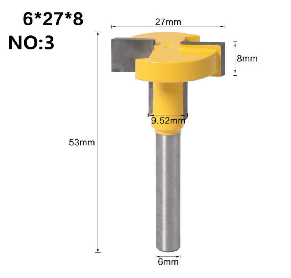 1pc 8mm skaft t-spor og t-spor sporing av trefreser bit trebearbeiding verktøy for fresing av fresere trebearbeiding verktøy: No3