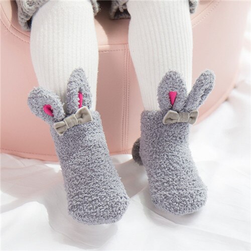 Neugeborenen Korallen Vlies Mädchen Socken Weiche Nette Kaninchen Baby Socken Winter Stil: grau / S Pro Länge 9cm