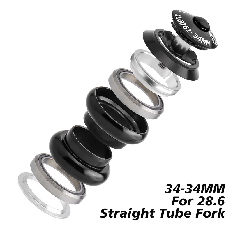 Serie sterzo per bicicletta 30 34 42 44 41.8-52 42-47 44-56 44-50.6mm Serie sterzo MTB 1 1/8 1 1/2 Tubo conico Auricolare a tubo dritto integrato: nero