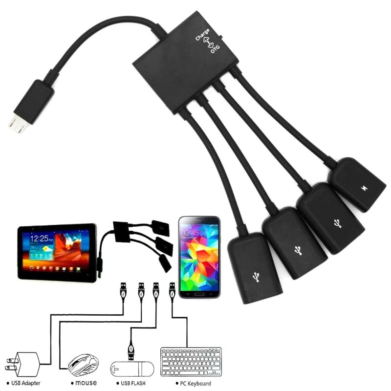 multifunctionele USB 2.0 4 in 1 Micro USB Host OTG Lading Hub Cord Adapter Splitter voor Android smartphones Tablet Zwart Kabel
