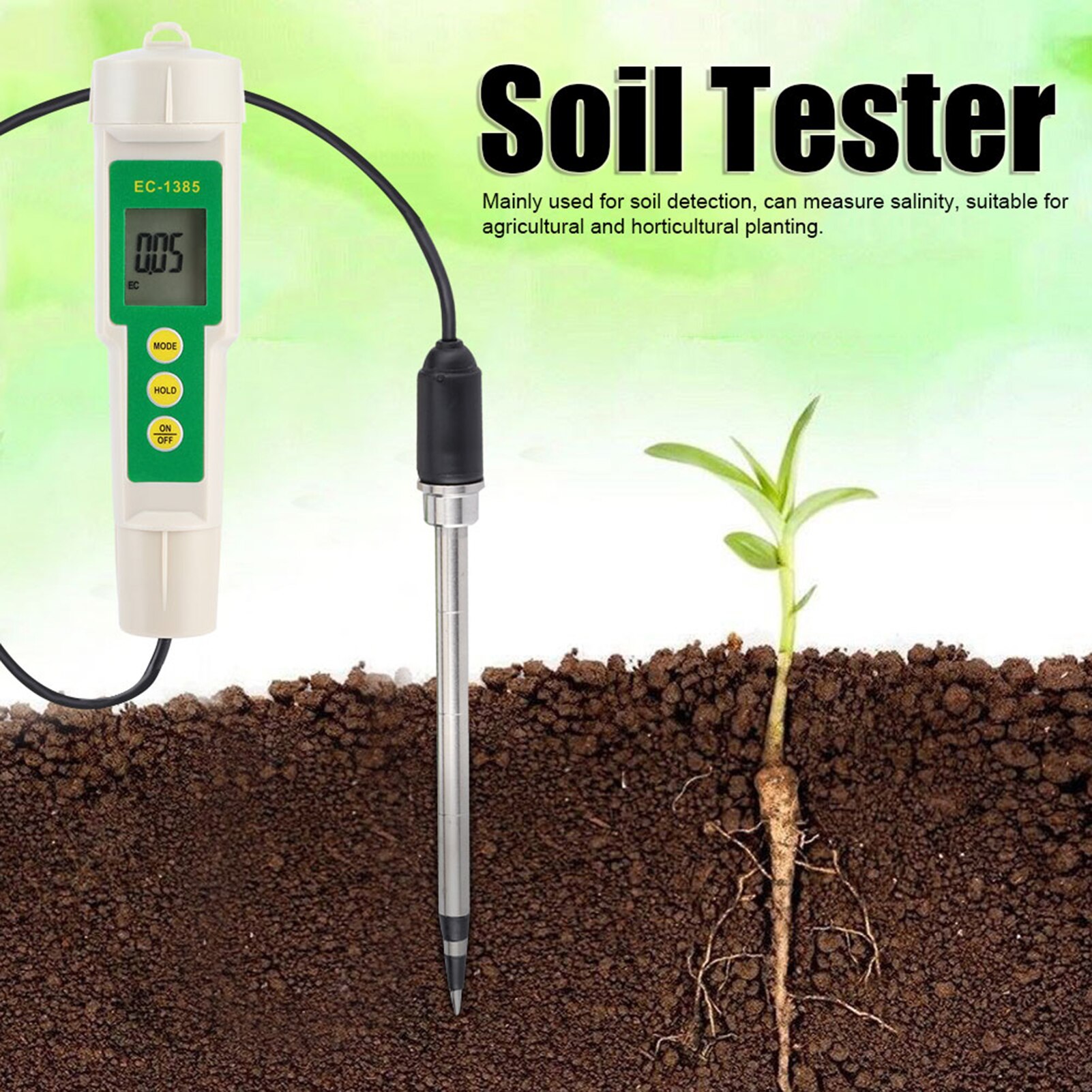 EC-3185 Portable Soil Meter EC/TDS/CF Soil Tester Salinity Meter for Agricultural Horticultural Planting PH Measuring Tool