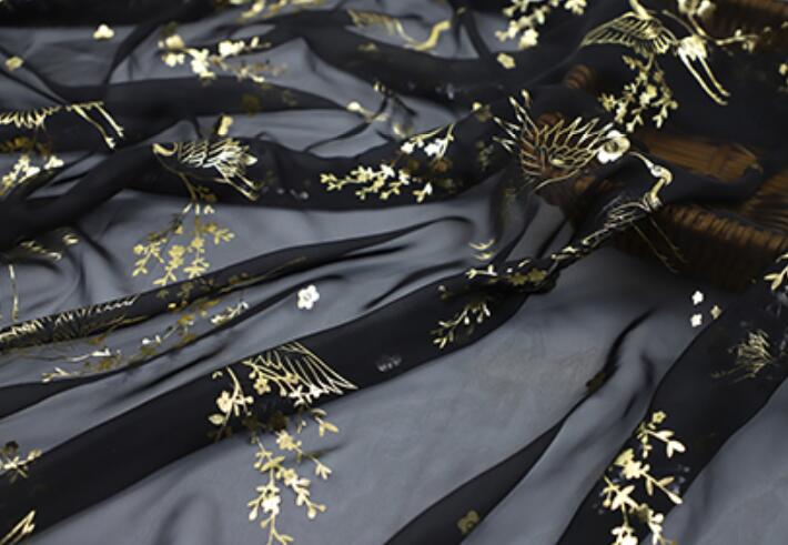Dress Dancing Fabric Bronzing Chiffon Fabric Flower Shiny Fabric Bronzed Costume Material DIY Stage Cosplay Dress 1Meter: black
