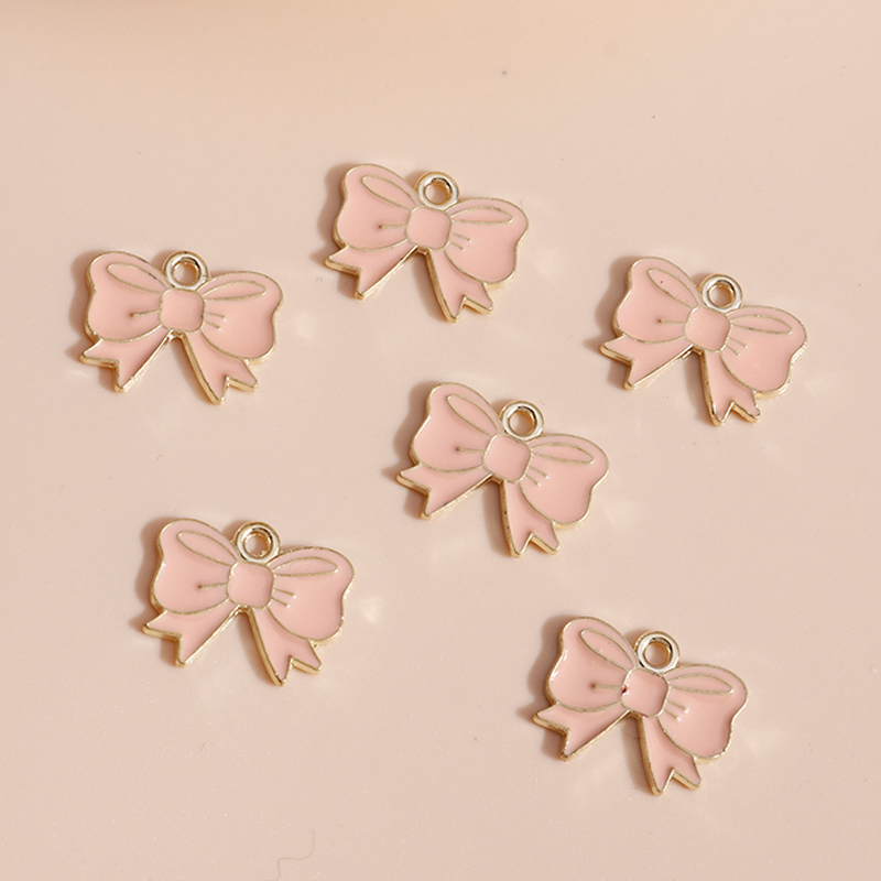 10 Uds. De dijes de lazo rosa esmaltados de 16x13 para fabricación de joyería hecha a mano DIY, dijes para niñas, colgantes, collares, pendientes, accesorios