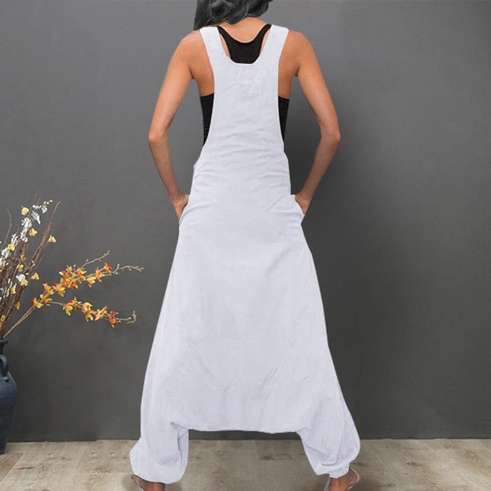 Kort løs plus size 5xl overalls kvinder u-hals ærmeløse sidelommer uden ryg afslappet baggy lange jumpsuits salopette femme#ss